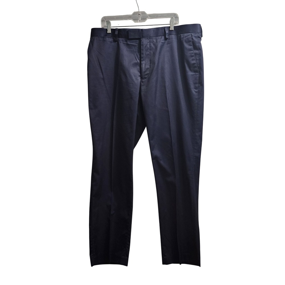 Mens Navy Blue Dress Pants Flat Front Straight Leg Twill‎ Trousers Slacks 38x32